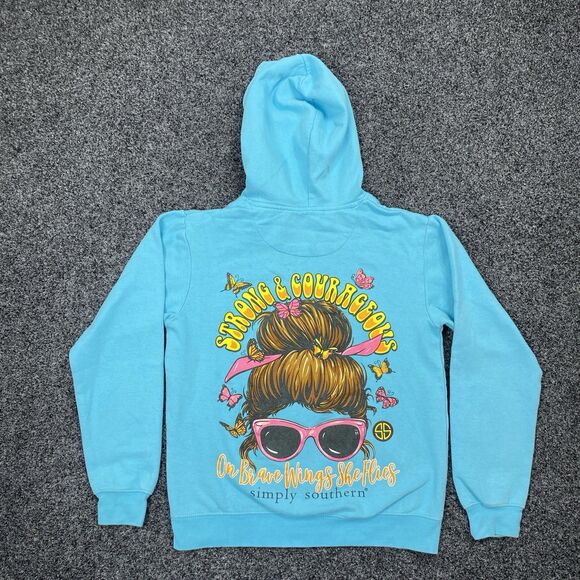 Simply Southern Hoodie Blue On Brave Wings She Flies Women's Hoodie Size Small - Picture 1 of 6